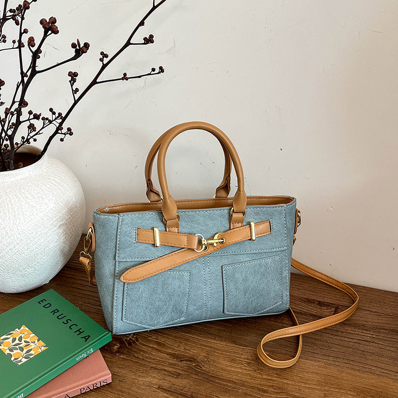 2025 Winter New Korean Style Large Capacity Tote Bag with PU Material and Simple Urban Design, Perfect for Daily Use