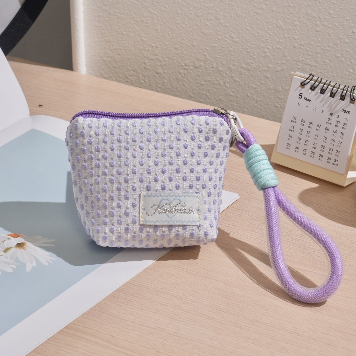 Cute Mini Wallet with Rainbow Patch and Wrist Strap, Lightweight Breathable Canvas Pouch for Daily Essentials