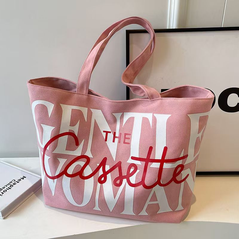 Large Capacity Letter Tote Bag for Women 2025 New Style Casual Canvas Shoulder Bag with Print Design Perfect for Daily Commute and School