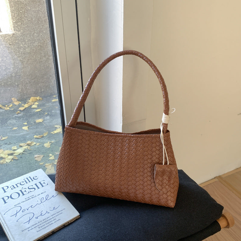Elegant Woven Texture Handbag for Women, Soft PU Material, Urban Minimalist Style with Zipper Closure