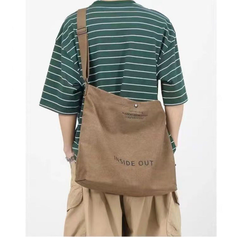 Retro Canvas Tote Bag with Adjustable Strap and Letter Print for Casual Travel and Daily Use