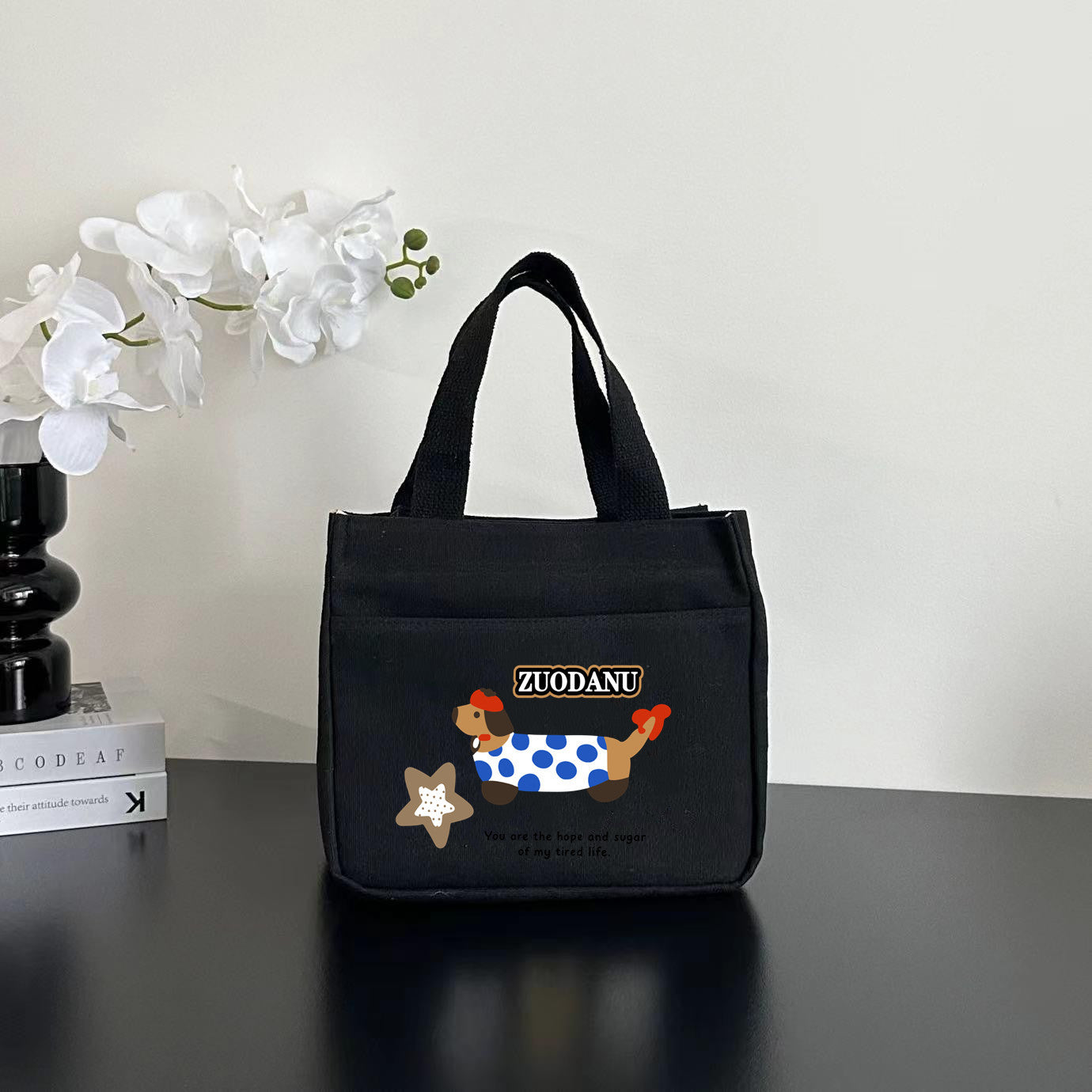 Women's Shoulder Bag Nordic Bear Canvas Tote Bag Zipper Design Cute Cartoon Pattern Daily Commuter Bento Tote Bag