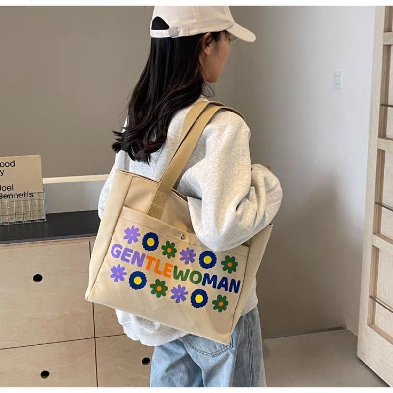 2024 New Large Capacity Tote Bag for Women, Casual Floral Print Canvas Shoulder Bag with Zipper and Inner Pocket, Perfect for Daily Commute and School
