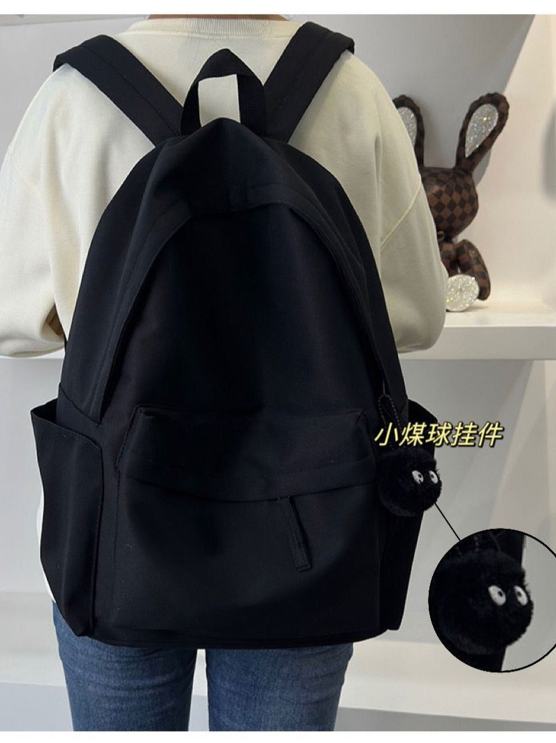 Simple Waterproof Women's Backpack with Cute Plush Pendant Student Travel Large-Capacity Backpack