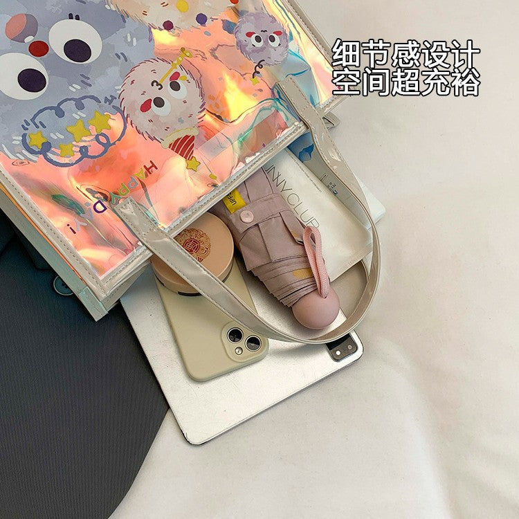 Beach Bag Women's Portable Cartoon Transparent Storage New Cute Waterproof Bag for Tutoring