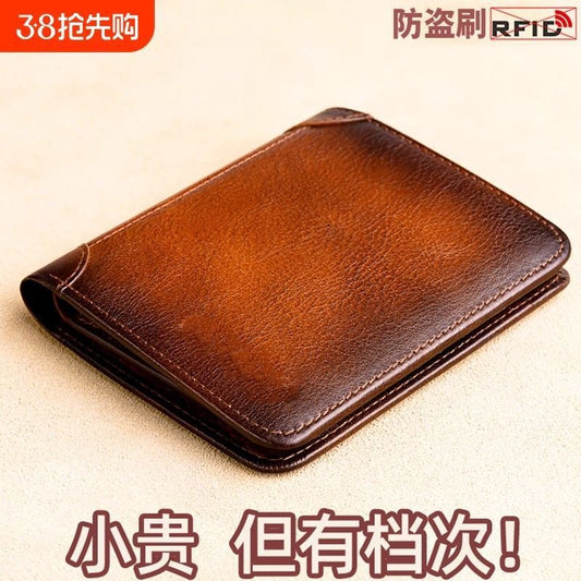 Men's Genuine Leather Wallet with RFID Protection, Vintage Style Card Holder and Driver's License Case, Fashionable Streetwear Design