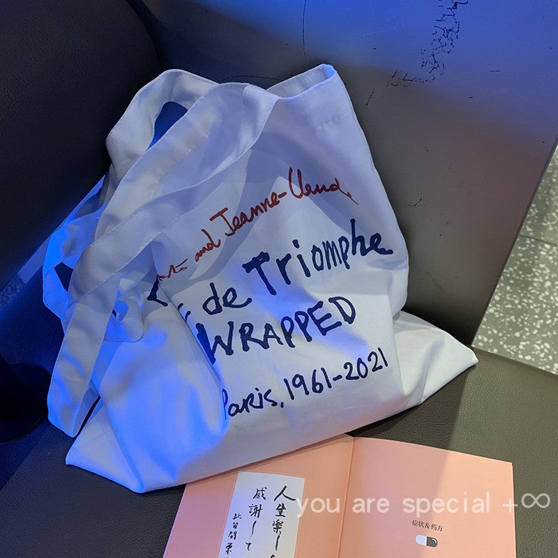 Parisian Chic Tote Bag with Elegant Script Design, Vintage Inspired Lettering, Large Capacity for Daily Use