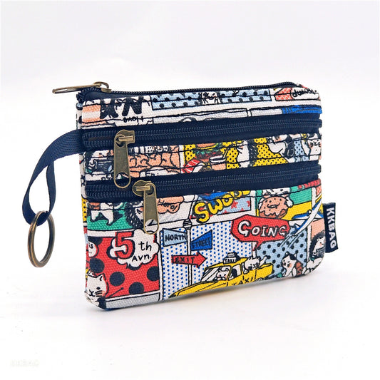 New Cartoon Three-Layer Sundries Storage Bag Summer Carry around Makeup Pouch Girls Coin Purse Key Card