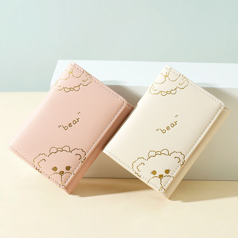 Cute Three-Fold Wallet for Women with Card Slots and Cash Compartment, Stylish PU Leather Design