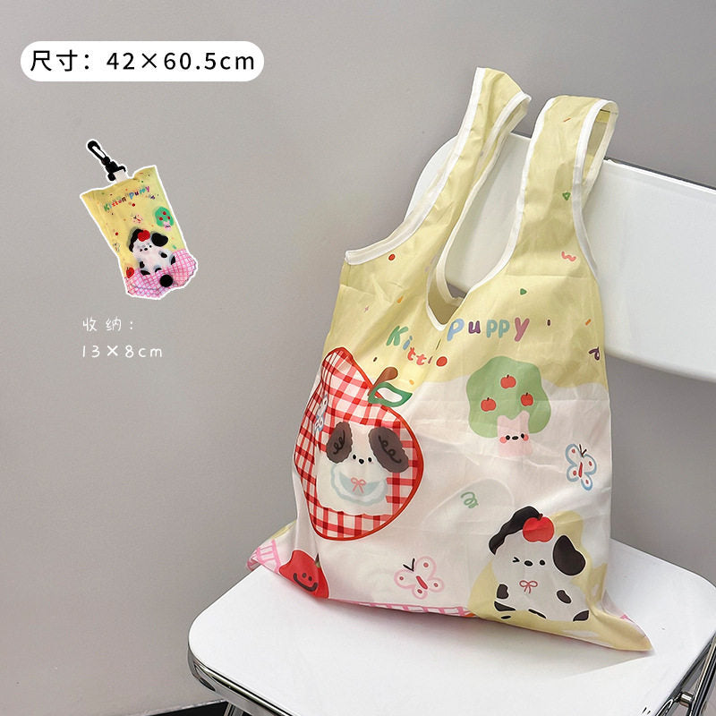 Cartoon Foldable Shopping Bag Portable Portable Large Capacity Supermarket Shopping Eco-friendly Bag Cute Cartoon Tote Bag