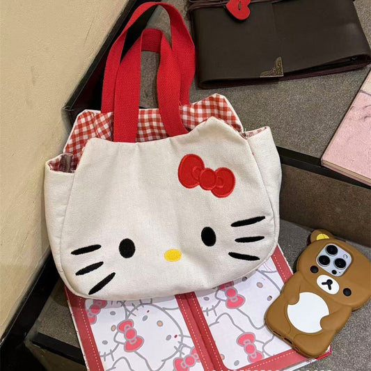 New Cute Kitty Cat Cartoon Canvas Bag Cute Girl Heart Student Book Large Capacity Shoulder Bag