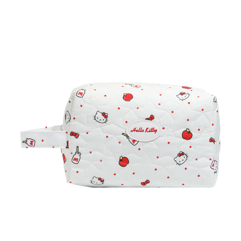 Cute Hello Kitty Quilted Cosmetic Bag with Cloud Design, Portable Travel Makeup Organizer for Women and Girls