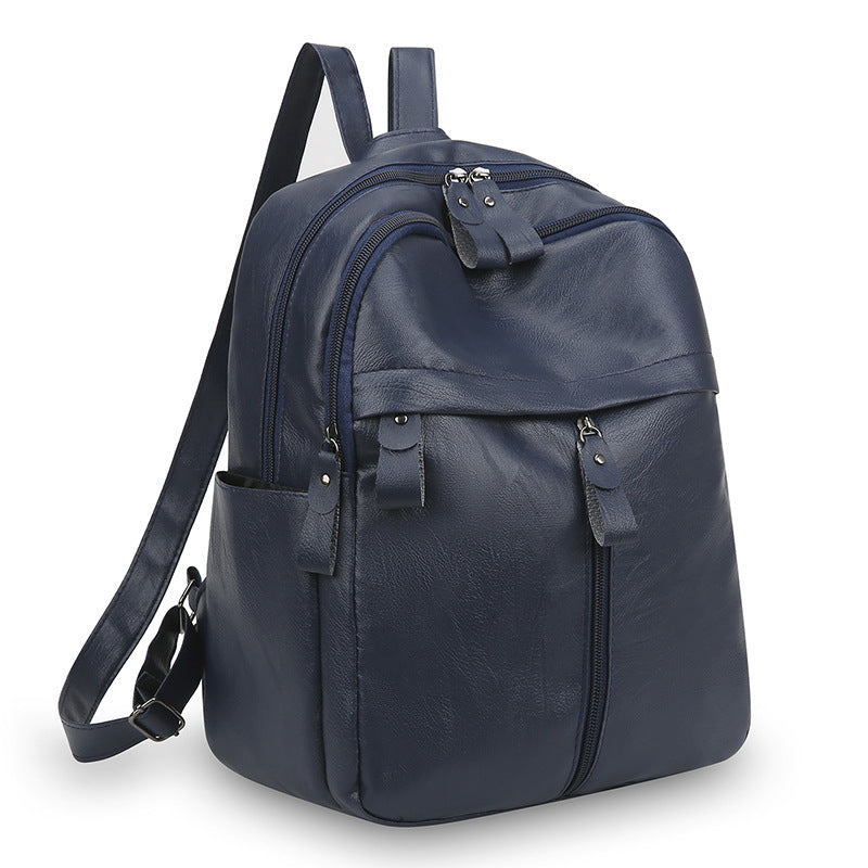 Pu Backpack Men's and Women's Casual Large Capacity Retro Korean Type Fashion Outdoor All-Matching Backpack Simple