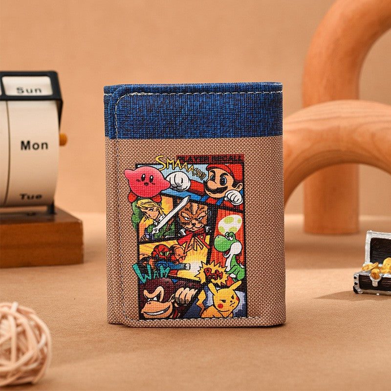 Women's Mario Wallet Cartoon Game Character Tri Fold Card Holder Lightweight Breathable Waterproof Fashion Design