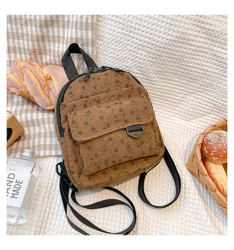 Corduroy Mini Backpack Women's New Large Capacity Student Fashion Simple Travel Small Backpack