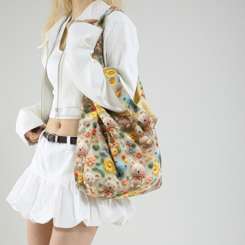 New Korean Style Fresh Floral Cotton Bag Student Trendy Canvas Western Style Women's Crossbody Shoulder Bag