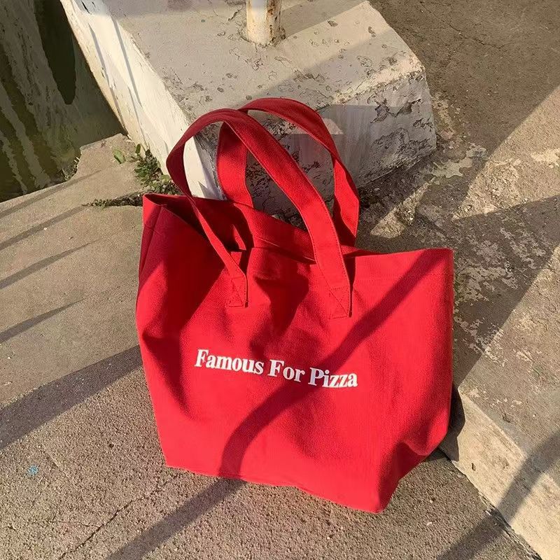 2024 New Casual Letter Print Canvas Tote Bag Large Capacity Shoulder Bag for Students Daily Use