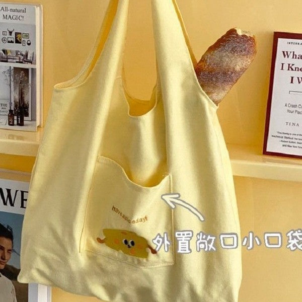 Cute Japanese Harajuku Style Tote Bag with Cartoon Print, Large Capacity Canvas Shoulder Bag for Daily Use and School