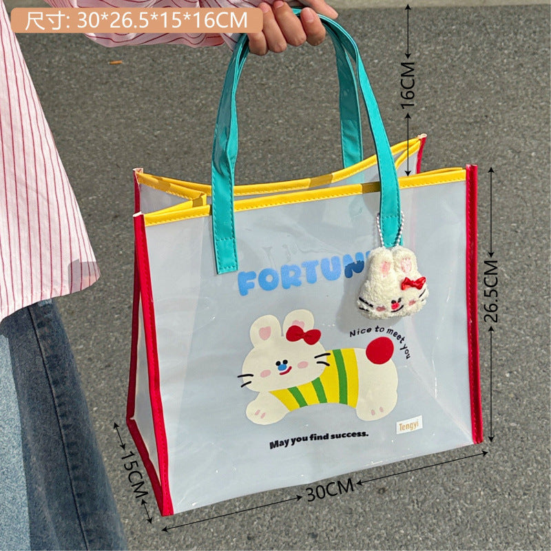 Simple Fashion Jelly Beach Bag Cartoon Tote Cute Transparent Waterproof Travel Tote Shoulder Bag