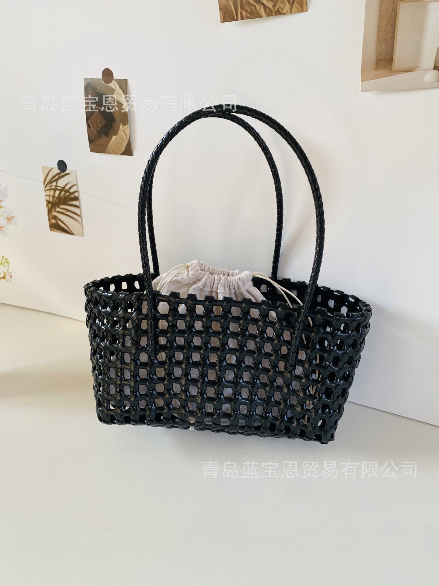 Handbag Weaving Hollow Vegetable Basket Bag PVC Commuter Tote Straw Bag