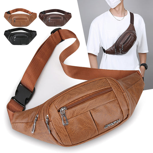 Chest Bag Men's Multi-Compartment Outdoor Sports Hard-Wearing Crossbody Bag Pu Waterproof Waist Bag