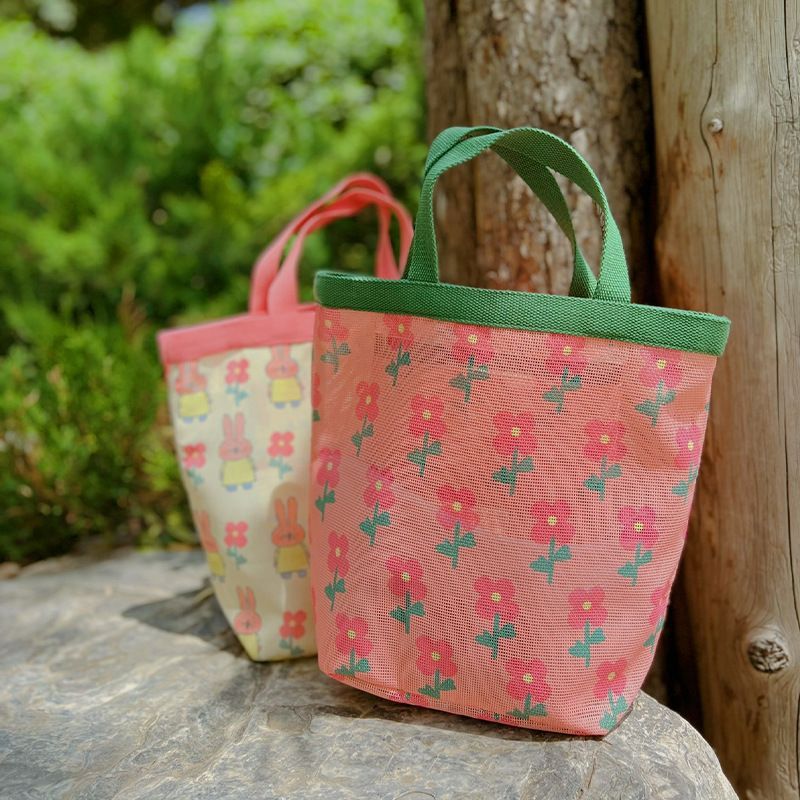New Korean Style Fresh Floral Fashion Mesh Bag Portable Storage Cute Flower Picnic Bag