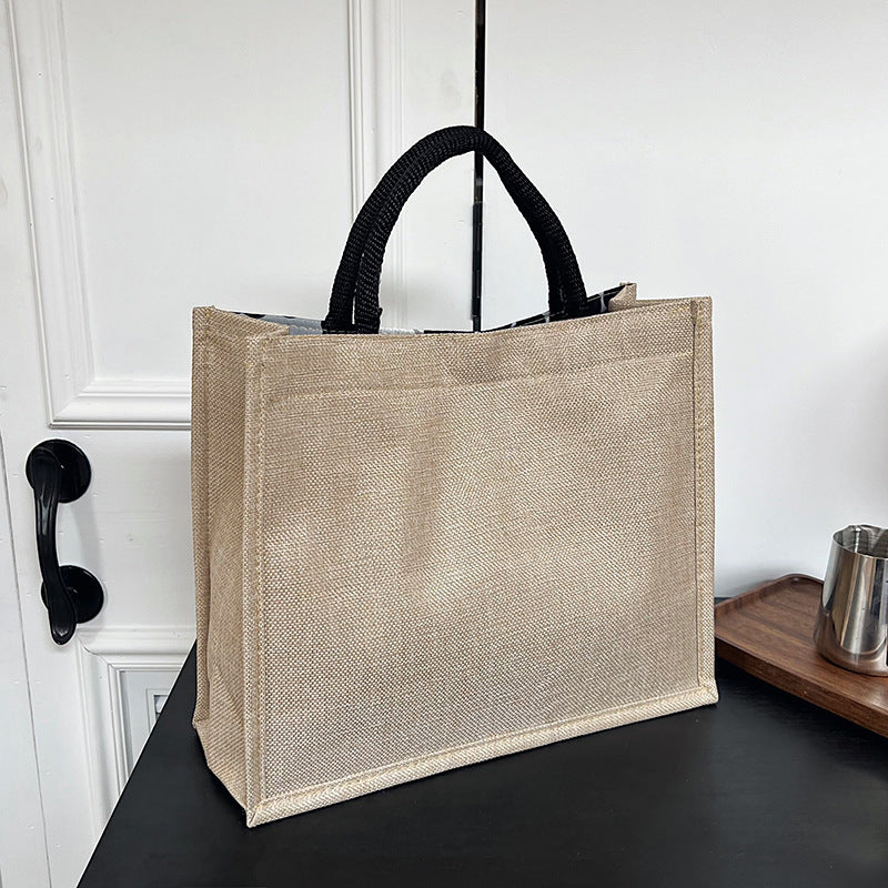 Linen Magnetic Snap Large Capacity Bag Female New Simple Fashion Peach Heart Portable Commuter Large Tote Bag