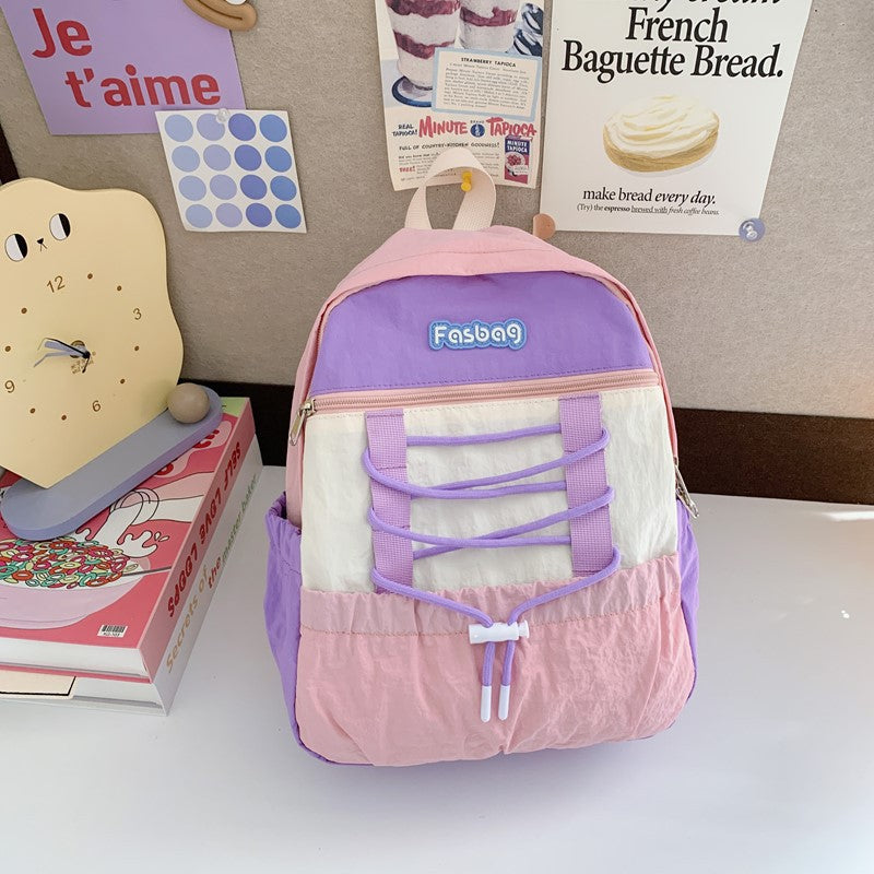 New Kindergarten Color Matching Backpack Boys and Girls Outdoor Casual and Lightweight Versatile Large Capacity Schoolbag