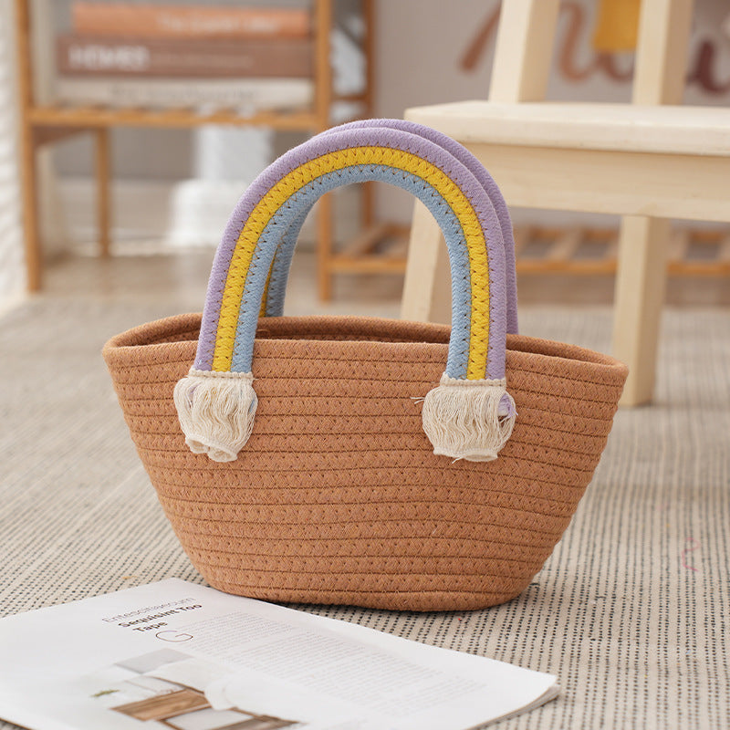 Sunflower Cotton String Woven Bag Straw Bag Baby Birthday Party Portable Cloud Beach Bag Basket