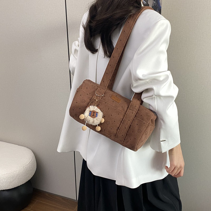 Women's Bag New Corduroy Korean Style Fresh Simple Fashion All-Match Commuter Cylinder Handbag