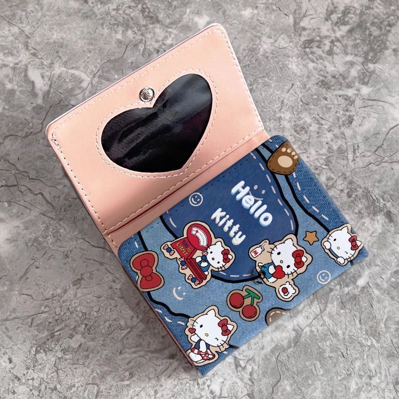 Hello Kitty Cowboy Style Lady Three-Fold Wallet Multiple Card Slots Cute Cartoon Design Daily Portable and Versatile Coin Purse