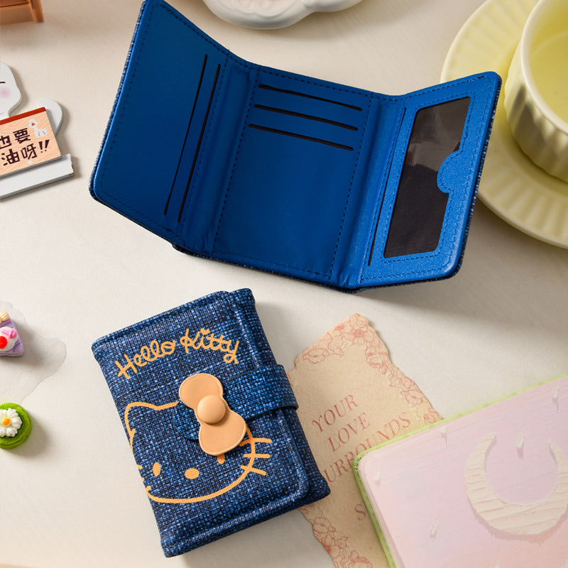 New Denim Pattern Coin Purse Multi-Functional Cute Mini Hello Kitty Portable Small Wallet for Women