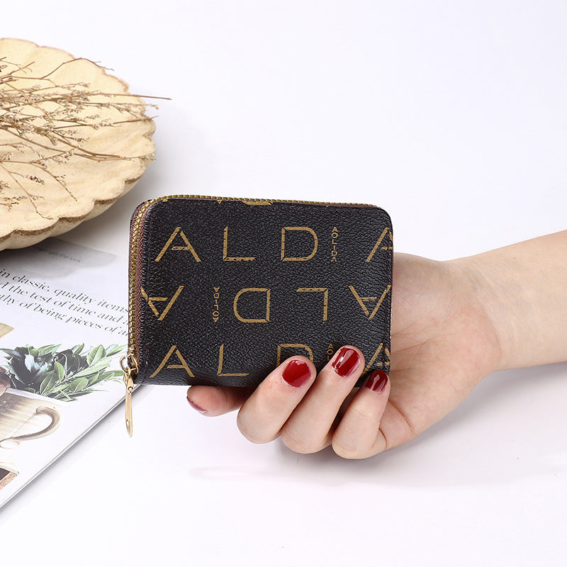Elegant Women's Card Holder with Multiple Slots, Zipper Wallet, Fashion Letter Print Design for Daily Use