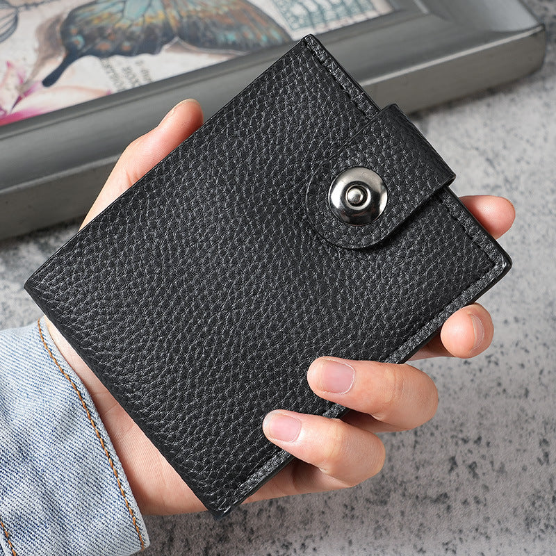 Men's Fashionable Compact Wallet with Multiple Card Slots and Secure Button Closure for Everyday Use