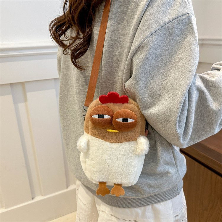 Cute Chicken Plush Crossbody Bag Cartoon Toy Shoulder Bag for Women Fashionable and Fun Animal Design