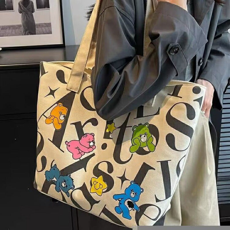 Women's Canvas Bag Large Capacity Tote All-Matching Printed Mummy Bag Portable Shoulder Bag Shopping Bag