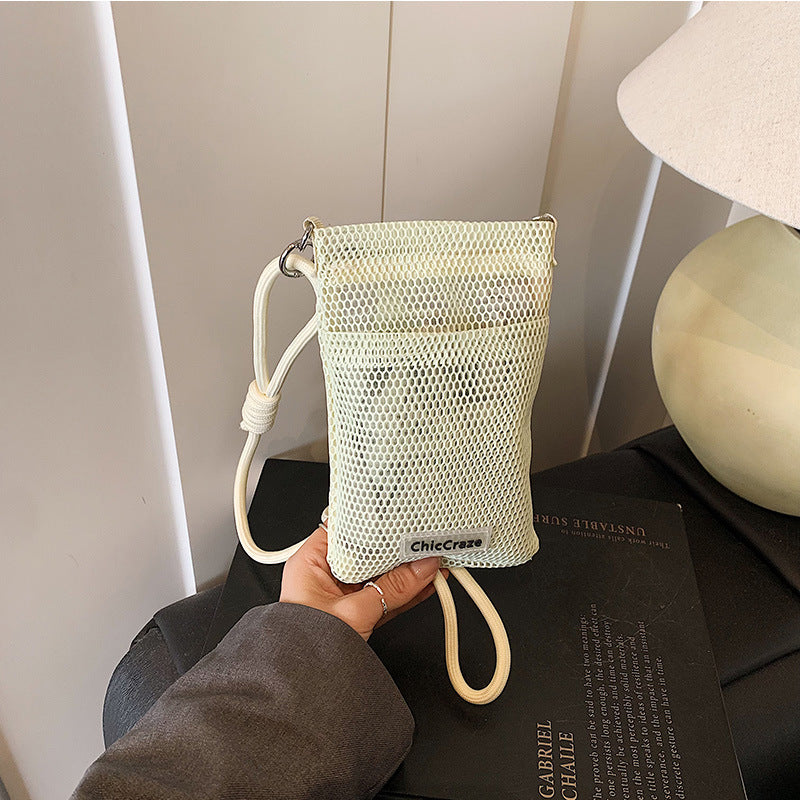Sweet Fresh Cell Phone Bag Women's Summer New Hollow Shoulder Bag Crossbody Mesh Portable Storage Bag