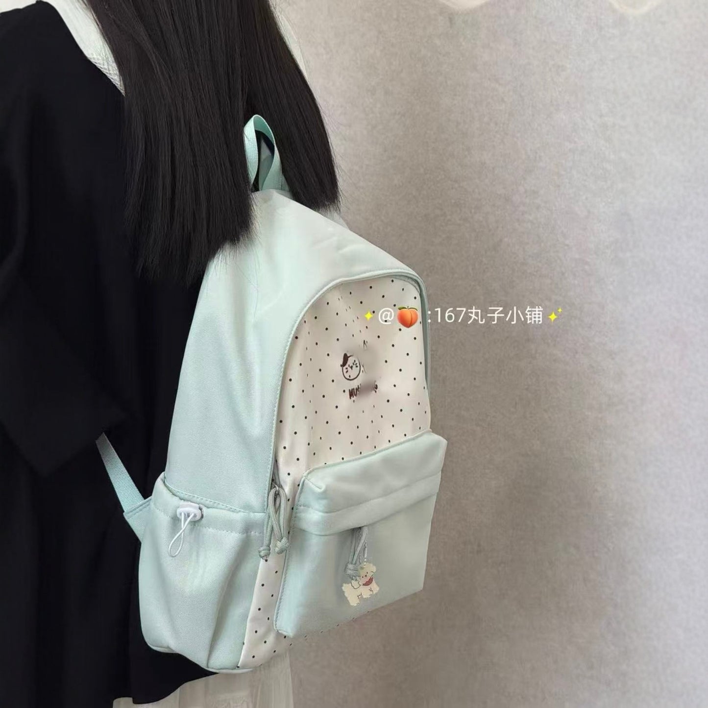 Cute Polka Dot Backpack with Embroidery Design for Girls, Fashionable and Durable School Bag with Front Pocket and Charm