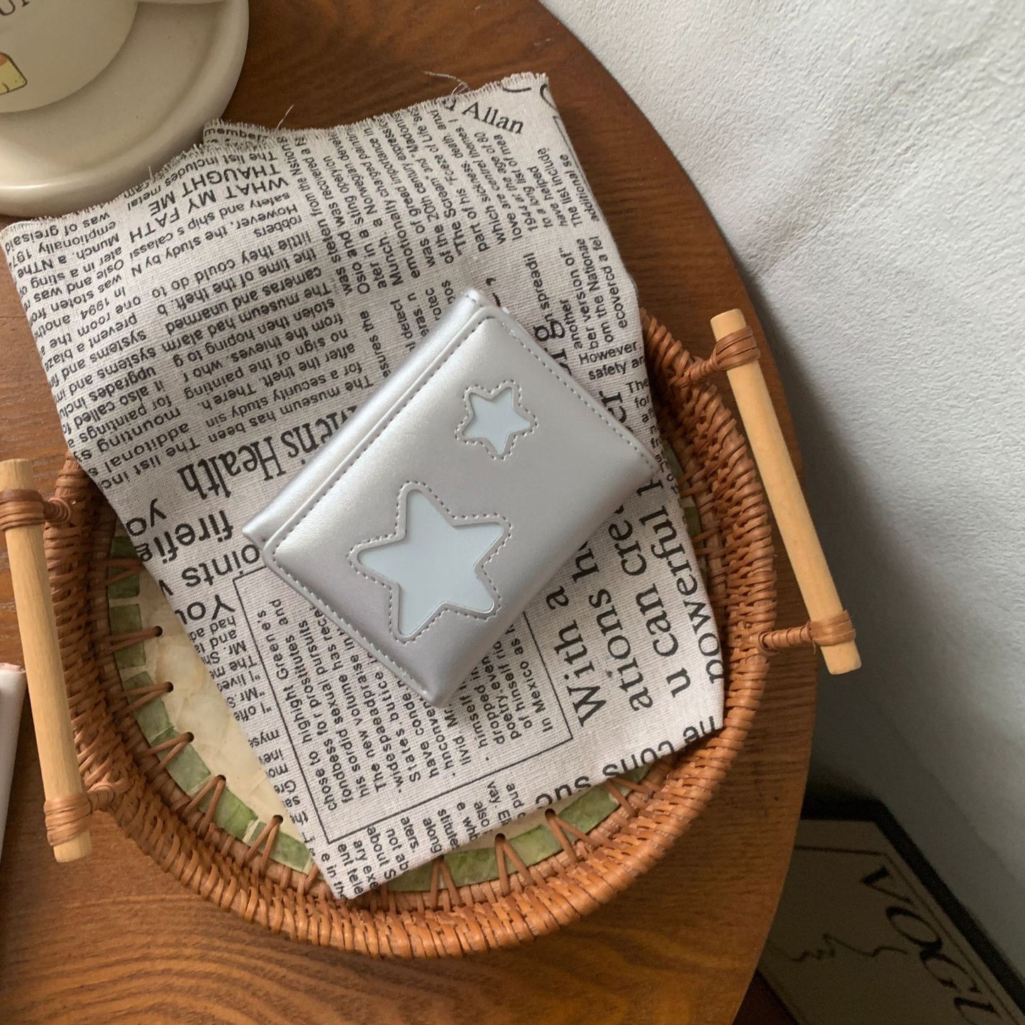 Cute Star Applique Trifold Wallet for Women, Soft PU Leather with Anti-Theft Feature, Minimalist and Sweet Design Perfect for Daily Use