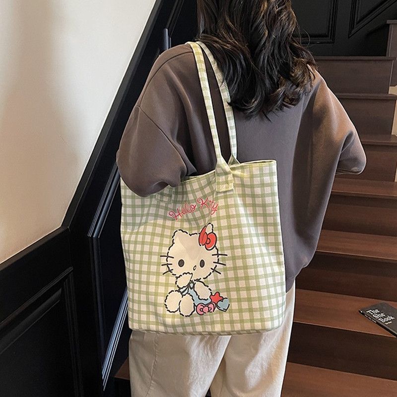 Hello Kitty 45th Anniversary Canvas Tote Bag - Cute Cartoon Design for Daily Commute and Summer Outings