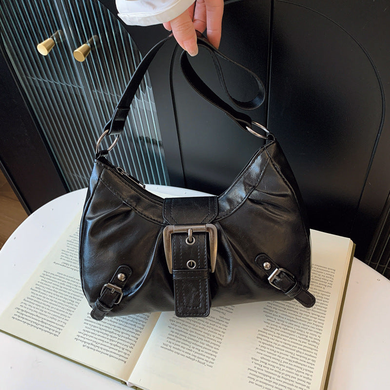 Women's Shoulder Bag New American Retro Commuting Elegant Distressed Style Underarm Motorcycle Bag