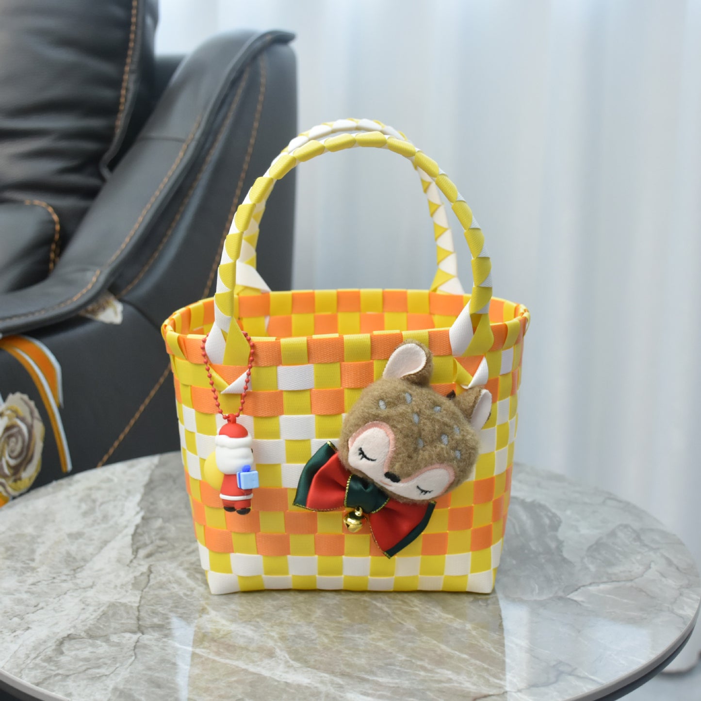 Handwoven Checkerboard Tote Bag for Women, Fashionable Beach & Daily Use, Soft PVC Material with Open Top and Inner Pockets