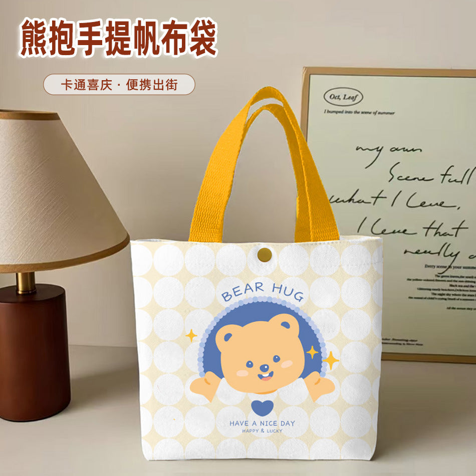 Striped Canvas Tote Bag with Custom Embroidery for Daily Use and Commuting