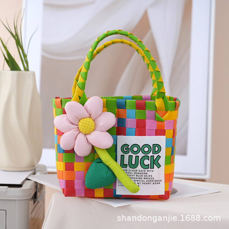 Dopamine Color Gift Bag Large Capacity Portable Vegetable Basket Crossbody Outdoor All-Matching Handbag Fashion