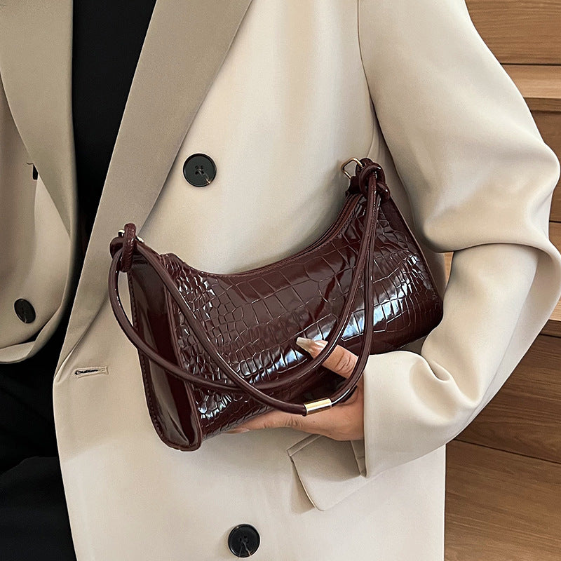 Chic Crocodile-Texture Handbag with Knotted Handle - Fashionable Crossbody Bag for Everyday Style