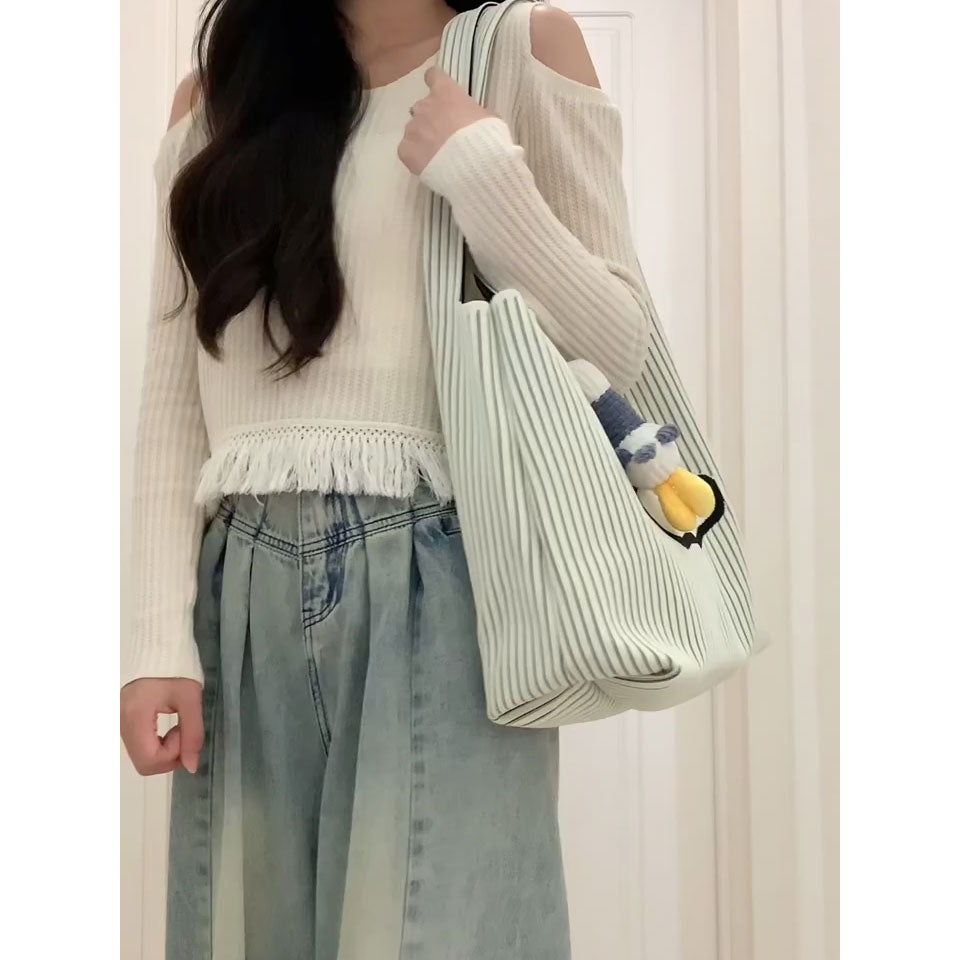 Cute Cloud Knitted Shoulder Bag Women's Large Capacity Woven Tote Bag