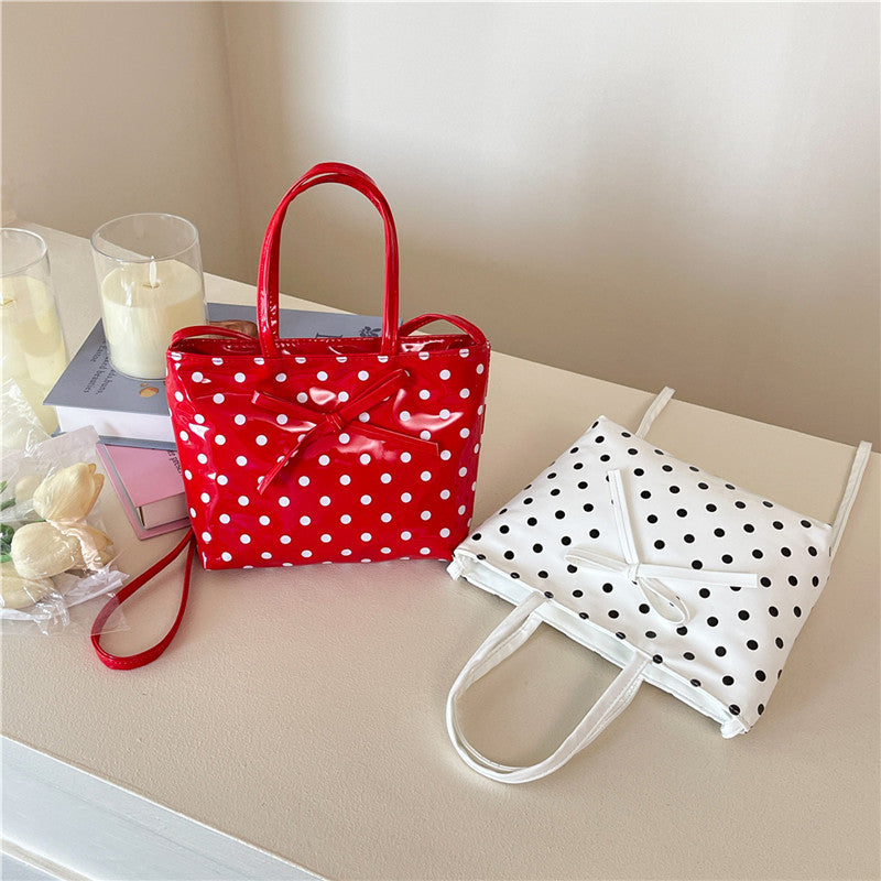 Plaid Tote Women's Summer New Fresh Cherry Hand Carrying Polka Dot Bow Cute Crossbody Bag