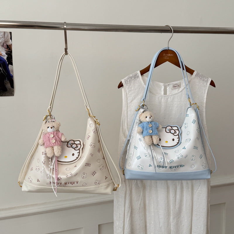 Cute Kitty Shoulder Bag Large Capacity Soft Pu Material Everyday Joker Fresh Sweet Style Tote Bag