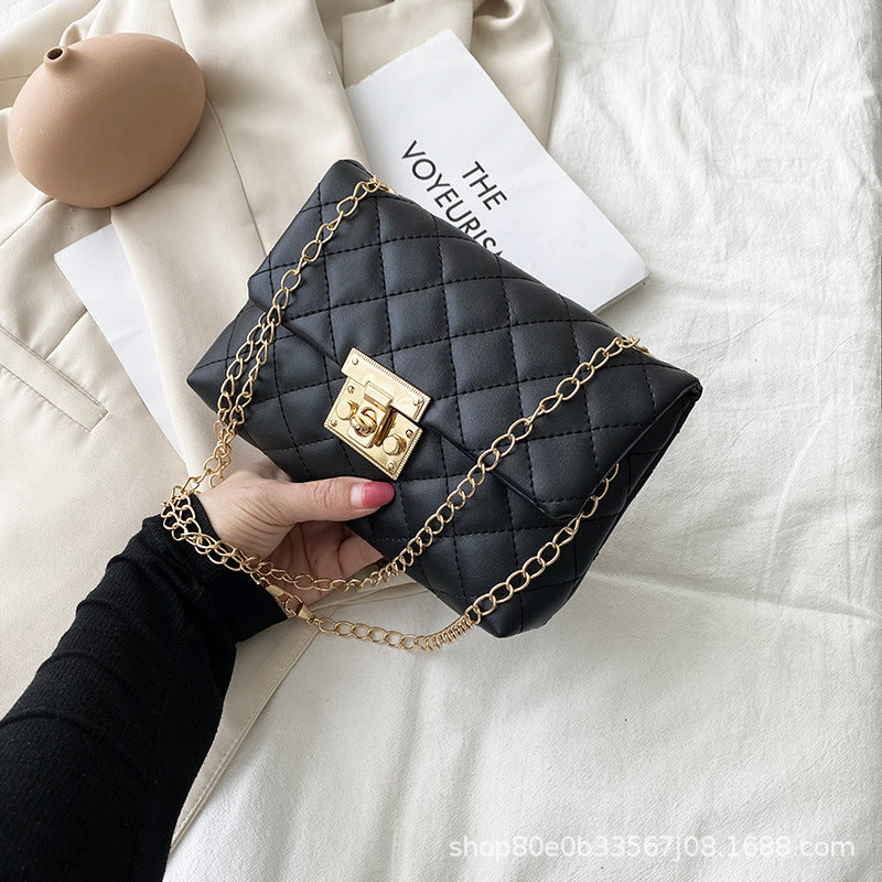 Square Buckle Embroidered Bag Women's New Fashion Rhombus Pu Fashion Crossbody Shoulder Bag