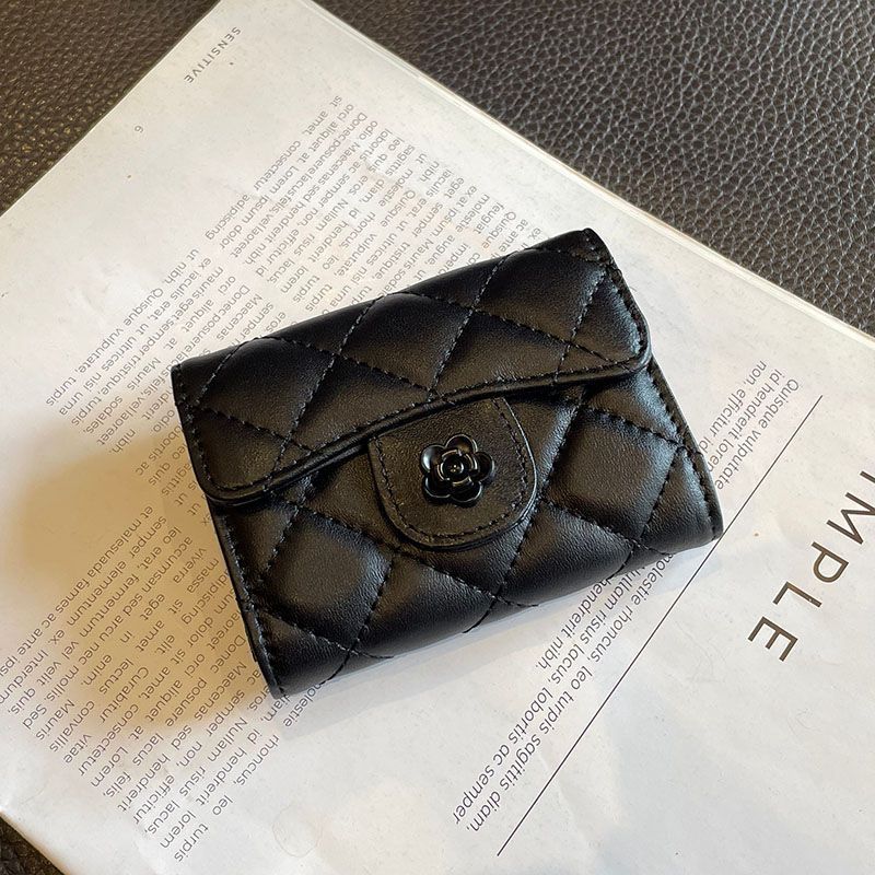 Camellia Rhombus Card Holder Female Multiple Card Slots Organ Card Holder Large Capacity Bank Card Package Document Package